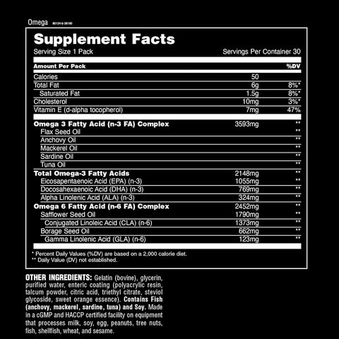 Animal Advanced Omega Essential Fatty Acids - High Potency 3500mg Omega 3 & Omega 6 Supplement with EPA, DHA, ALA, CLA, GLA for Heart, Brain, Joint, Skin, Eye, Metabolism, Immune Health - 30 Day Pack