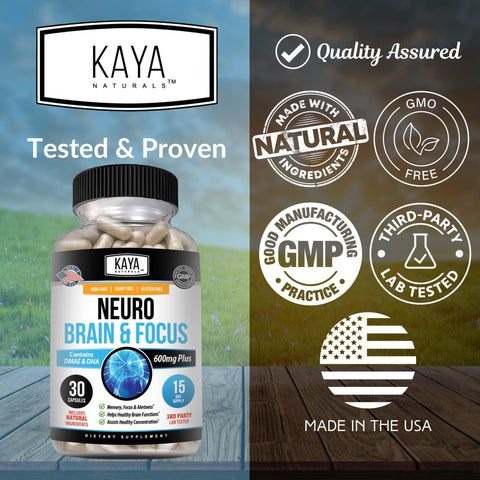 Kaya Naturals Neuro Optimizer Focus - Nootropic Energy Capsule (Dmae+Folate+molybdenum+İron+Biotin)