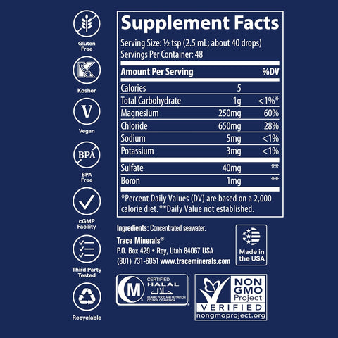 Trace Minerals ConcenTrace Mineral Drops, 70+ Energy & Digestive Health & Bone Health & Immunity Sulfate & Boron 48 Servis