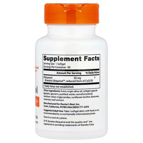 Doctor's Best, Ubiquinol with Kaneka Q+® Coenzyme Q10 50 mg, 90 Softgels