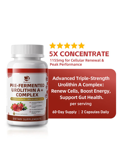 Lukaree Urolithin A+ Mitochondrial Black walnut , Pomegranate , Grape , Trans Resveratrol , Artemisin , Psyllium husk 120 Vegan Capsules
