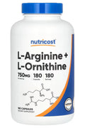 Nutricost L-Arginine + L-Ornithine Nitric Oxide 750 mg 180 Capsules