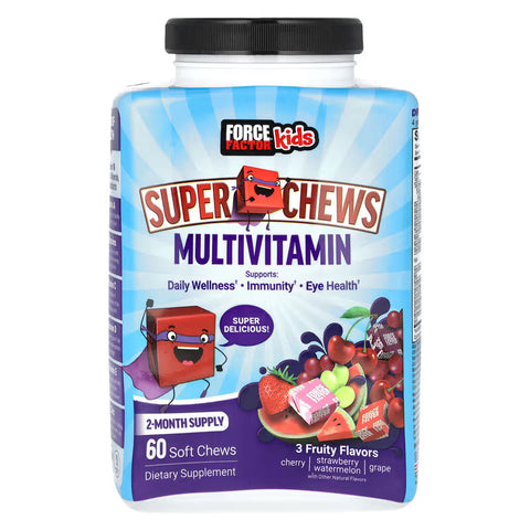 Force Factor Kids Super Chews Multivitamin Cherry Strawberry Watermelon Grape 60 Soft Chews
