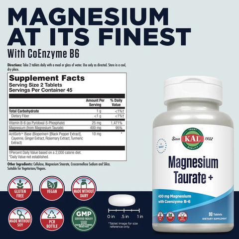 KAL Magnesium(Magnezyum) Taurate+B6 Vitamini 90 Tablets
