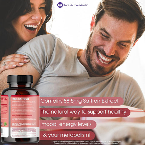 Pure Micronutrients 100% Pure Saffron Extract Boost Energy & Mood, Support Eye & Heart Health 60 Caps