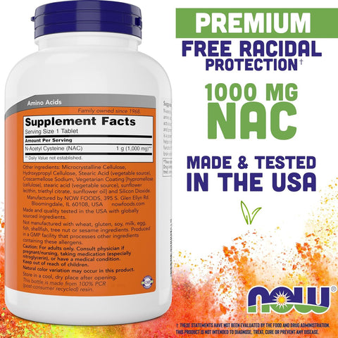 Now NAC N-Acetyl Cysteine 1000 mg 250 Tablet Vegetarian and Vegan Non-GMO