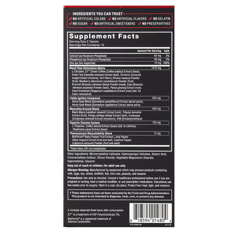 Force Factor SCORE XXL L-Citrulline Tribulus Horny Goat Black Maca Theanine 30 Tablet