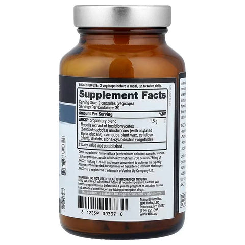 Quality of Life Kinoko Platinum AHCC Immune Support With Acylated Alpha-Glucans 60 Vegicaps