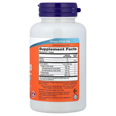 NOW Foods Krill Oil Omegas & Fish Oils EPA DHA 1000 1,000 mg 60 Softgels