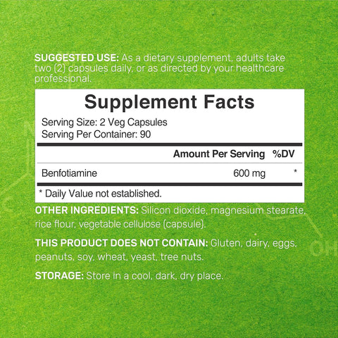 Deal Supplement Benfotiamine 600mg B1 Thiamine Per Serving 180 Veggie Capsules