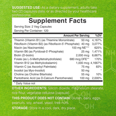 Deal Supplement Bioactive Vitamin B Complex Immune Choline İnositol Folate Energy 240 Veggie Caps