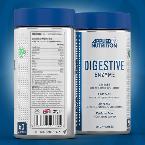 Applied Nutrition Digestive Enzyme Lactase Protease Amylase Aids Digestion Flatulence Control 60