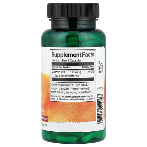 Swanson Vitamin D3 Higher Potency 50 mcg 2,000 IU 250 Caps