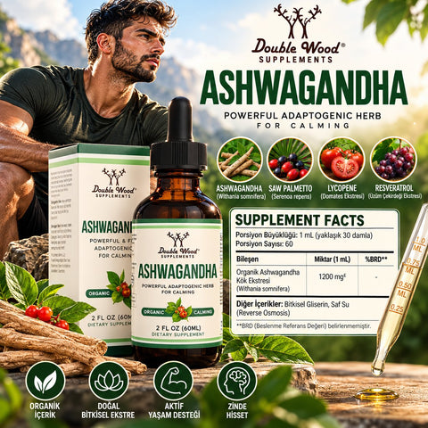 Double Wood Ashwagandha Liquid Drops 1,200mg, Root Extract, 60 Servings