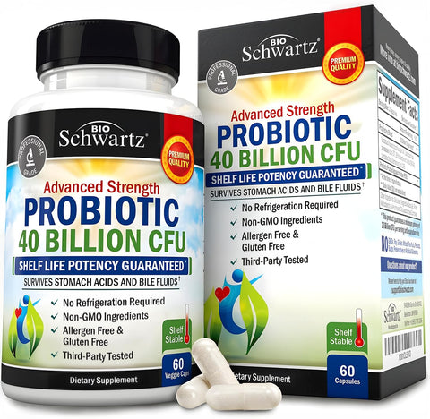 BioSchwartz Probiotic 40 Billion CFU Gut Health Digestive Health Astragalus Lactobacillus 60 Veggie