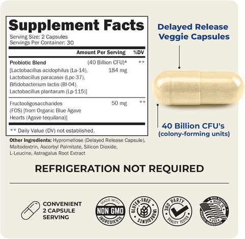 BioSchwartz Probiotic 40 Billion CFU Gut Health Digestive Health Astragalus Lactobacillus 60 Veggie