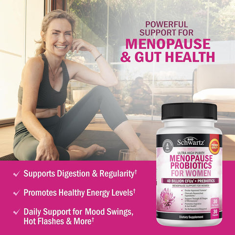 BioSchwartz Menopause Women - 40 Billion CFU Probiotics Hot Flashes Night Sweats Mood Swings and Balance 60 Caps