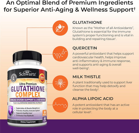 BioSchwartz Glutathione Liver Detox with Quercetin Vitamin C Milk Thistle Alpha Lipoic Acid - Immune Support 60 Caps