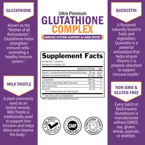 BioSchwartz Glutathione Liver Detox with Quercetin Vitamin C Milk Thistle Alpha Lipoic Acid - Immune Support 60 Caps
