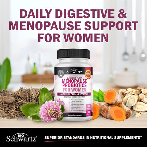 BioSchwartz Menopause Women - 40 Billion CFU Probiotics Hot Flashes Night Sweats Mood Swings and Balance 60 Caps