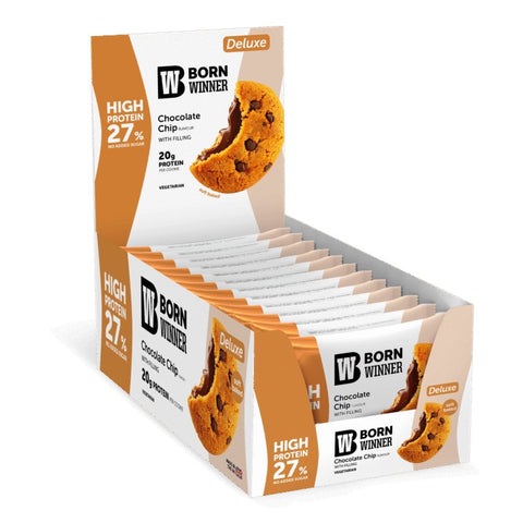 Born Winner Deluxe Protein Cookie – Chocolate Chip with filling 12x75g - Çikolata aromalı proteinli kurabiye