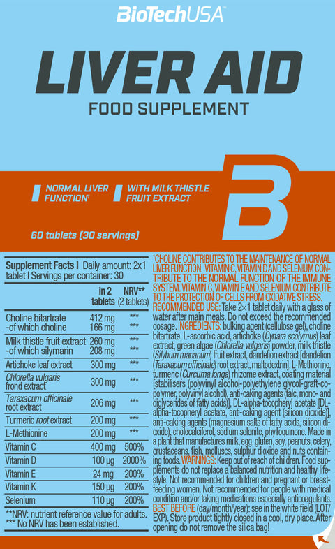 BIOTECH Liver Aid (Turmeric root + Milk thistle + Choline bitartrate + Vitamin C + Vitamin D) 60 tab