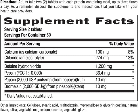 Country Life Betaine Hydrochloride with Pepsin Digestive Health 600mg 100 Tablet