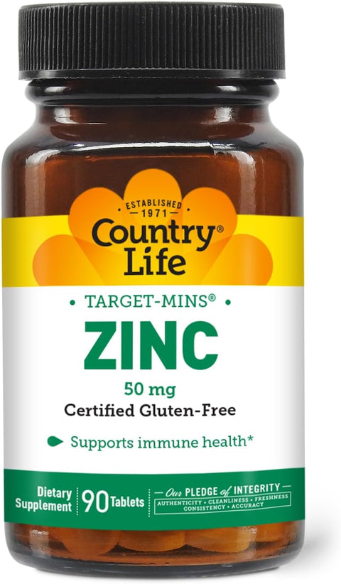 Country Life Target-Mins Zinc citrate , picolinate , bisglycinate 50 mg 90 Tablet Immune Health