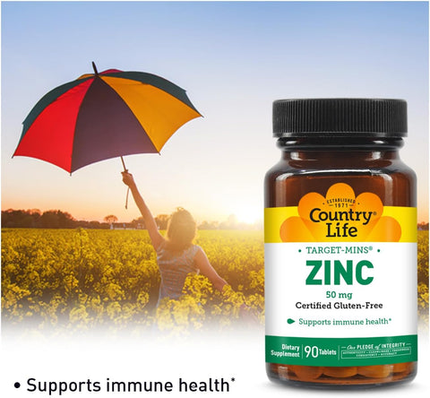 Country Life Target-Mins Zinc citrate , picolinate , bisglycinate 50 mg 90 Tablet Immune Health
