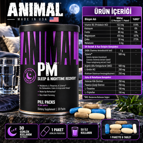 Universal Animal Pm 30 Packs - Sleep + Repair Recovery + Valerian Root + GH + AKG + PANAX)