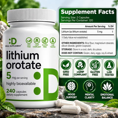 Deal Supplement Lithium Orotate asily Absorbed Mineral 5mg, 240 Caps - Lityum takviyesi
