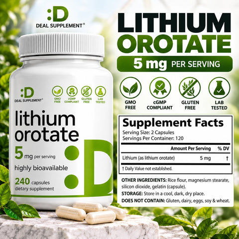 Deal Supplement Lithium Orotate asily Absorbed Mineral 5mg, 240 Caps - Lityum takviyesi