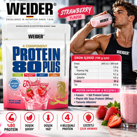 Weider 80 Plus Casein & Isolate & Whey & Egg Protein Tozu 2000 kg - Strawberry