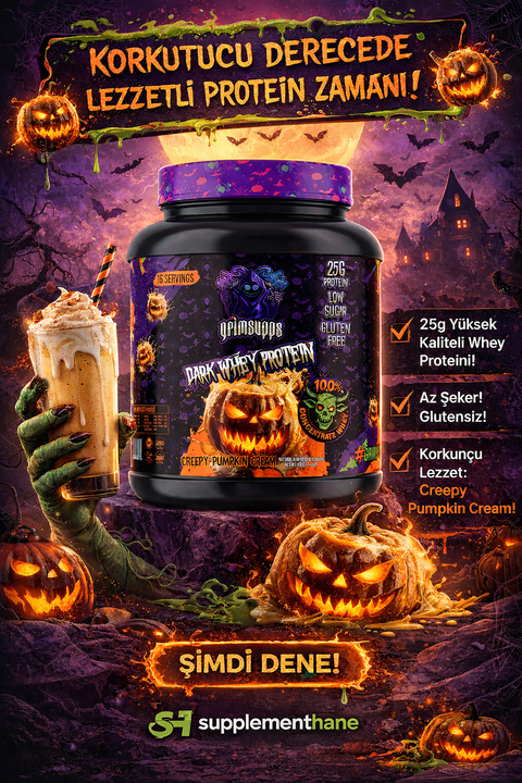 Grimsupps Dark Whey Protein Tozu 528g - Creepy Pumpkin Cream - 25g Protein