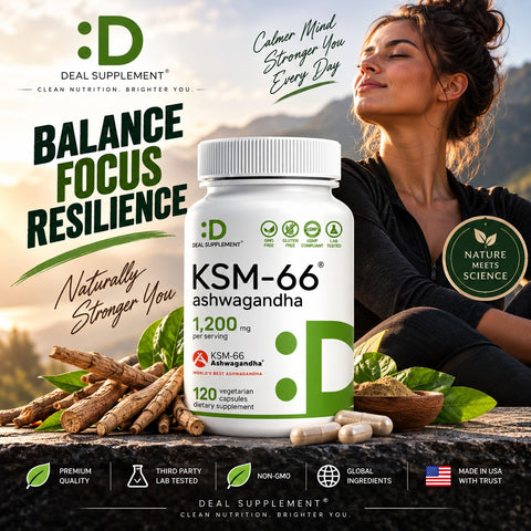 Deal Supplement KSM66 Ashwagandha %5 1,200mg with Black Pepper 120 Veggie Caps
