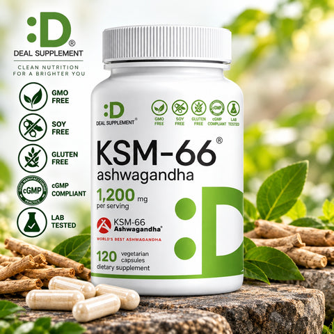 Deal Supplement KSM66 Ashwagandha %5 1,200mg with Black Pepper 120 Veggie Caps