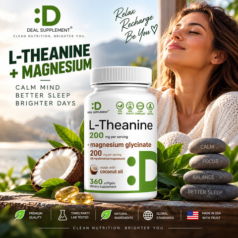 Deal Supplement L-Theanine with Magnesium Glycinate Amino Acid & Mineral Complex 360 Softgels