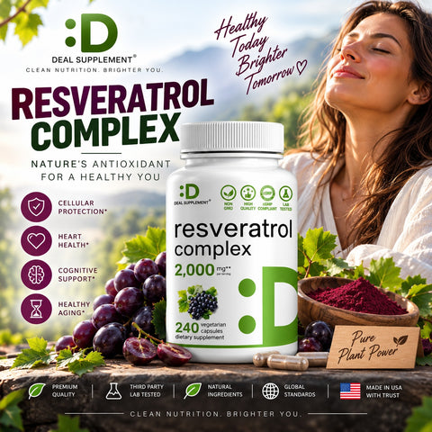 DEAL SUPPLEMENT Trans-Resveratrol Polygonum NAD, Quercetin, Turmeric, CoQ10 Complex 240 Veggie Caps