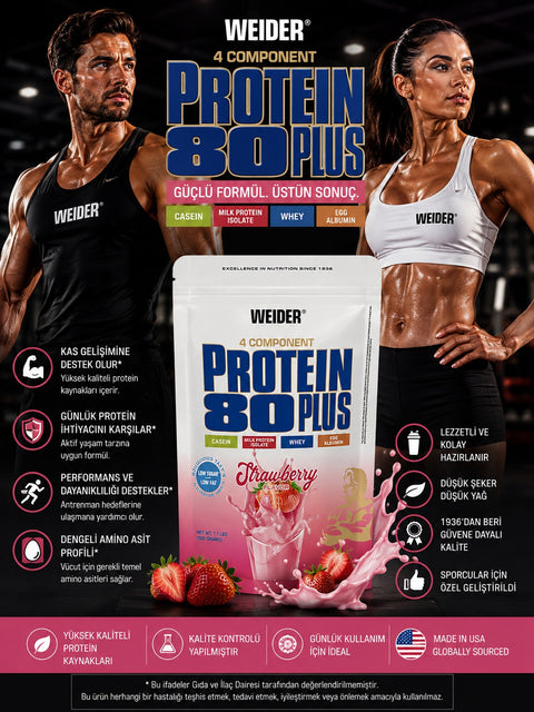 Weider 80 Plus Casein & Isolate & Whey & Egg Protein Tozu 500 gram - Strawberry
