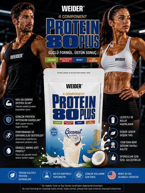 Weider 80 Plus Casein & Isolate & Whey & Egg Protein Tozu 500 gram - Coconut