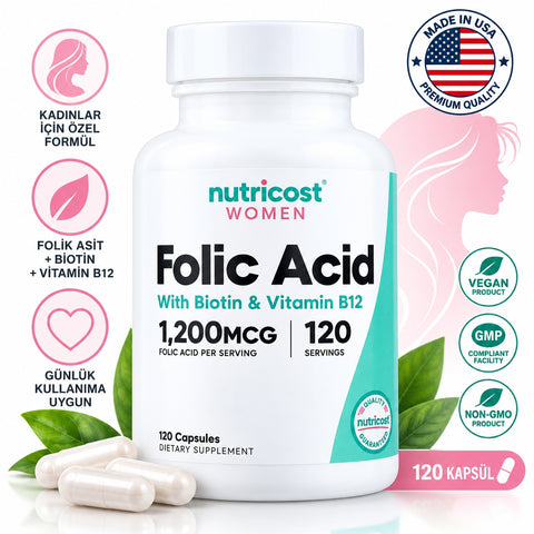 Nutricost Women Folic Acid with Biotin & Vitamin B12 120 Capsules