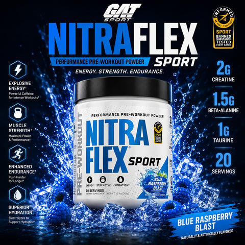Gat Sport Nitraflex Extreme Support Preworkout Hydration Blue Rasperry blast 309 gr