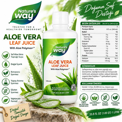 Nature's Way Aloe Vera Leaf Juice, With Aloe Polymax+ Unflavored  1 LT