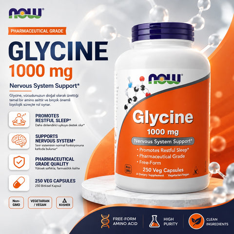 NOW Foods Glycine Nervous Dna System Support 1,000 mg 250 Veg Capsules