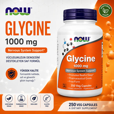 NOW Foods Glycine Nervous Dna System Support 1,000 mg 250 Veg Capsules