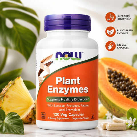 NOW Foods Plant Enzymes With Lactase, Protease, Papain, and Bromelain 120 Veg Capsules