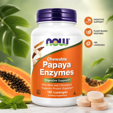 NOW Foods Chewable Papaya Enzymes Digestive Support With Mint and Chlorophyll 180 Lozenges