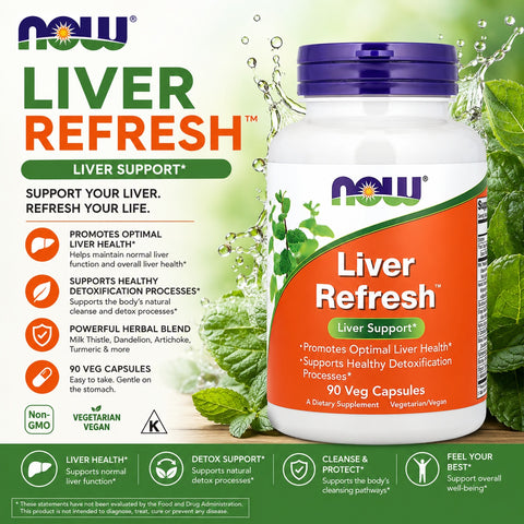 NOW Foods Liver Refresh Milk Thistle Artichoke Glutathione  90 Veg Capsules