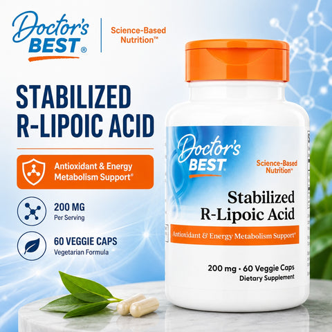 Doctor's Best Stabilized R-Lipoic Acid Antioxidant & Energy Metabolism Support 200 mg 60 Veggie Caps