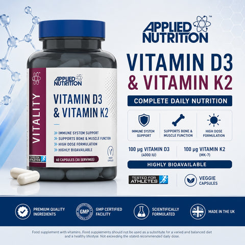 Applied Nutrition Vitamin D3 K2 4000 IU High Dose Formula – Best Immune 60 Caps